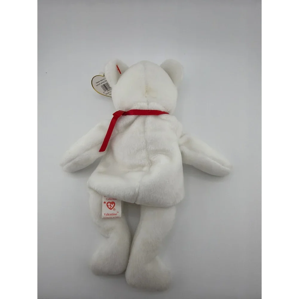 Ty Valentino Beanie Baby Bear Small White Red Heart Vintage Y2K‎ Retro Plush